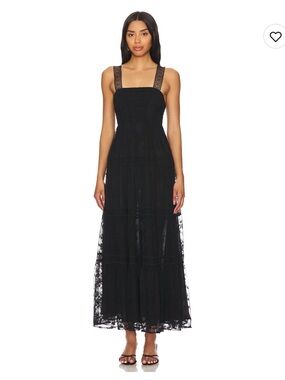 Tularosa Black Lace Maxi Dress with Embroidered Straps